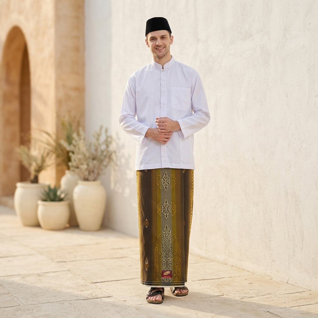 Sarung ATLAS Premium 790 Jacquard Songket Olive Muda