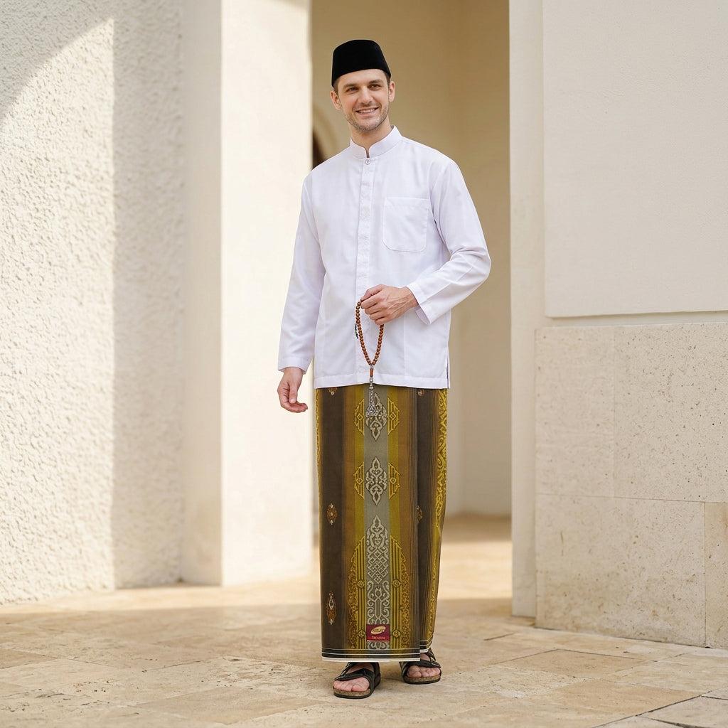 Sarung ATLAS Premium 790 Jacquard Songket Olive Muda