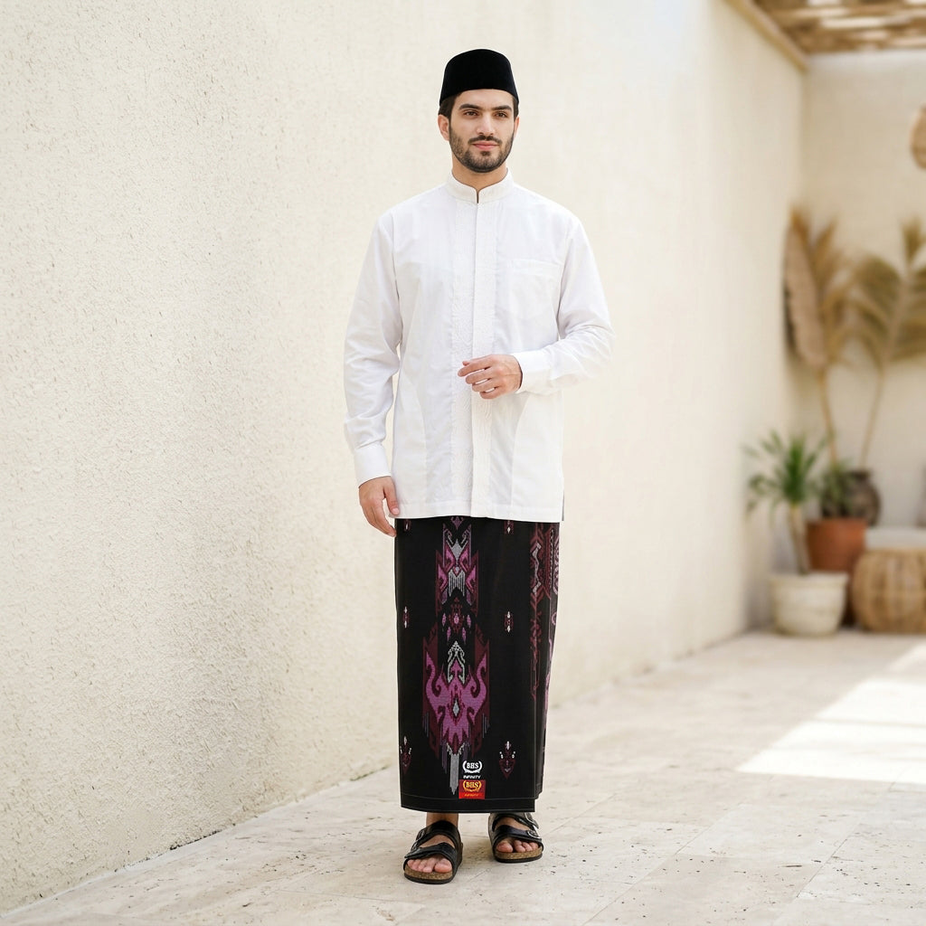 Sarung BHS Infinity Gold Motif V32 SNA SJ Hitam Merah 02