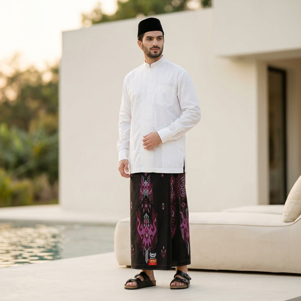 Sarung BHS Infinity Gold Motif V32 SNA SJ Hitam Merah 02