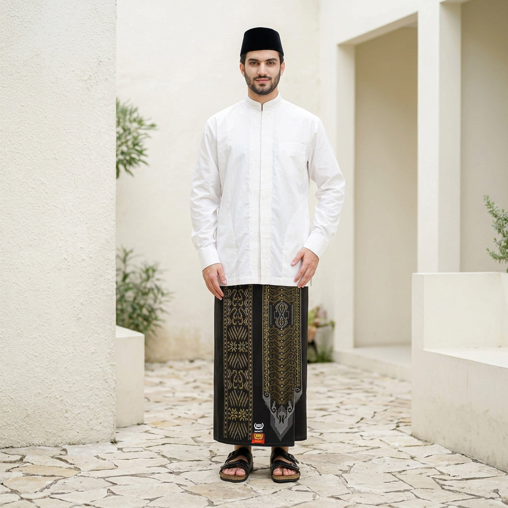 Sarung BHS Infinity Gold Motif V32 KJD SJ Hitam Gold