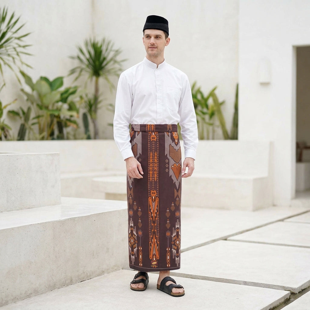 Sarung Saku ATLAS Idaman 555 Kembang Warna Coklat Tua