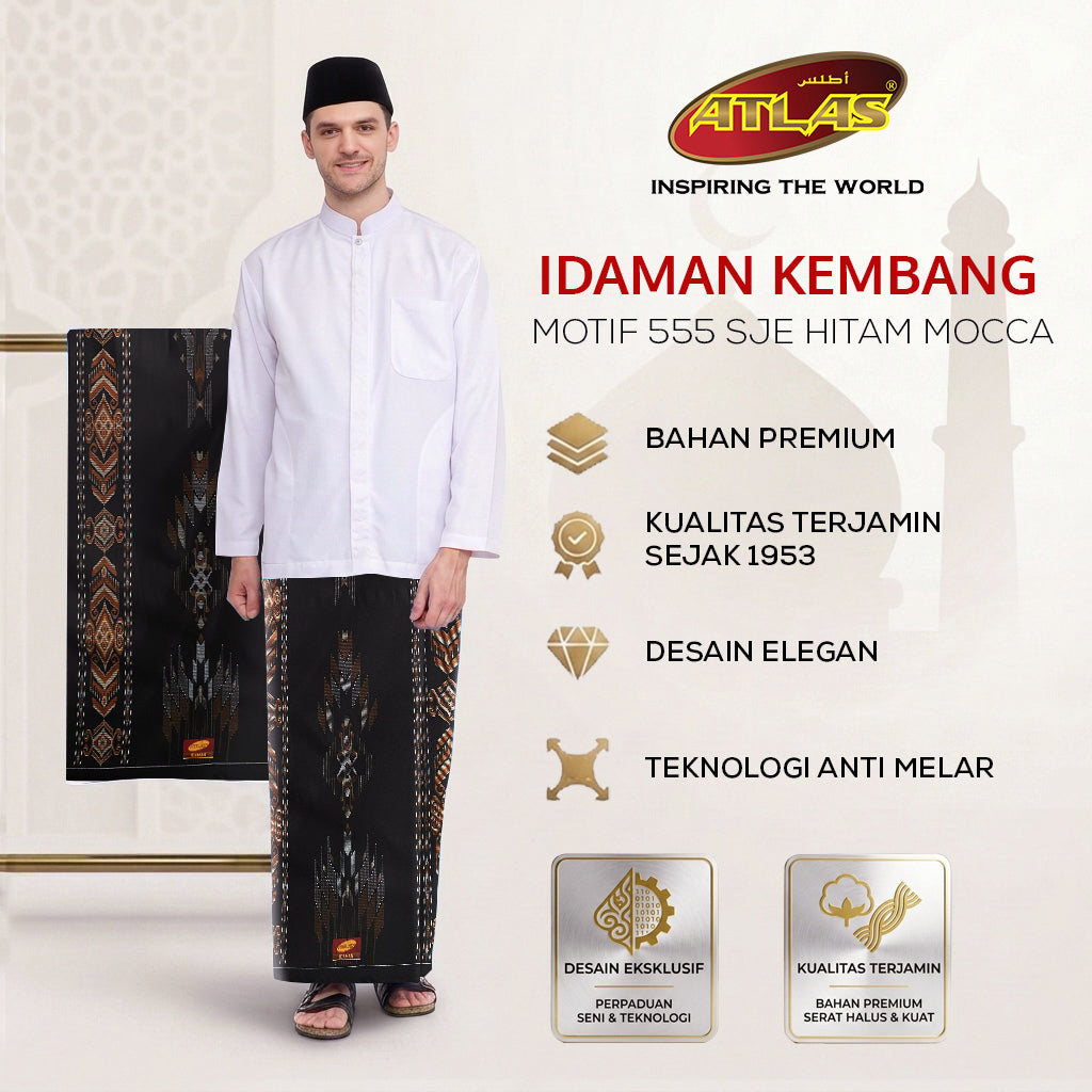 Sarung ATLAS Idaman 555 Kembang Motif BHS SJE Hitam Mocca