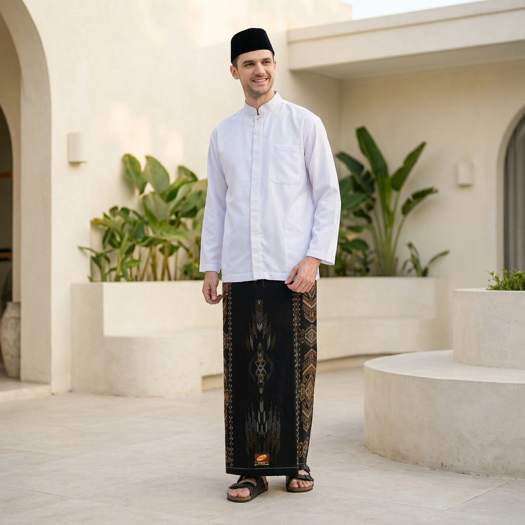 Sarung ATLAS Idaman 555 Kembang Motif BHS SJE Hitam Mocca