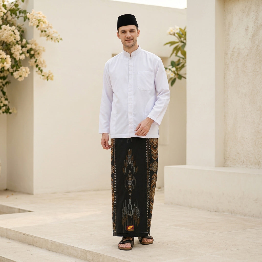 Sarung ATLAS Idaman 555 Kembang Motif BHS SJE Hitam Mocca