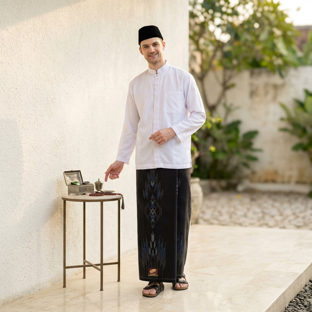 Sarung ATLAS Idaman 555 Kembang Motif BHS SJE Hitam Abu