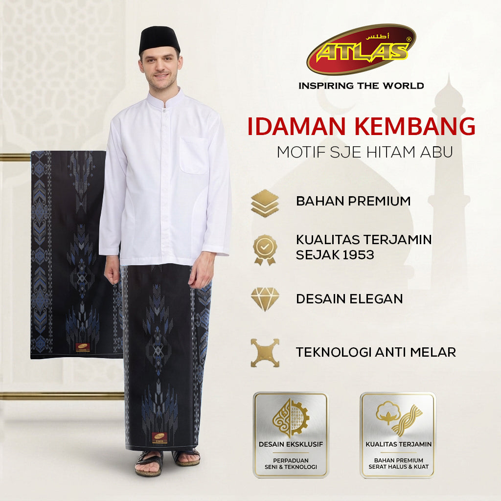 Sarung ATLAS Idaman 555 Kembang Motif BHS SJE Hitam Abu