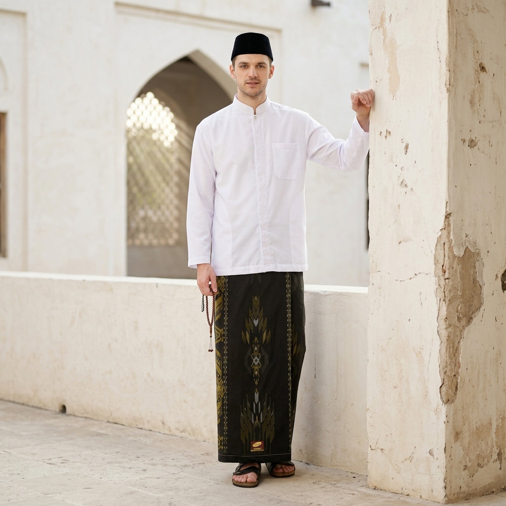 Sarung ATLAS Idaman 555 Kembang Motif BHS SJE Hitam Gold
