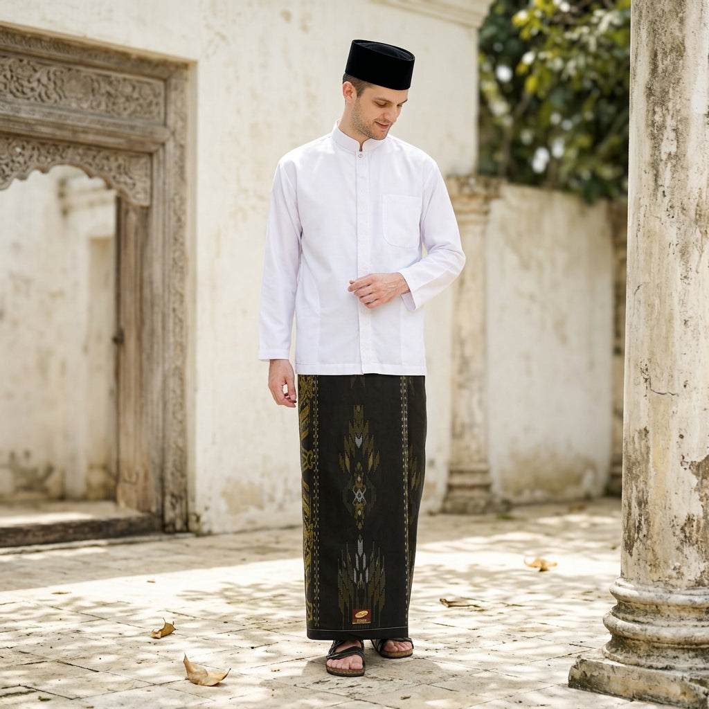 Sarung ATLAS Idaman 555 Kembang Motif BHS SJE Hitam Gold