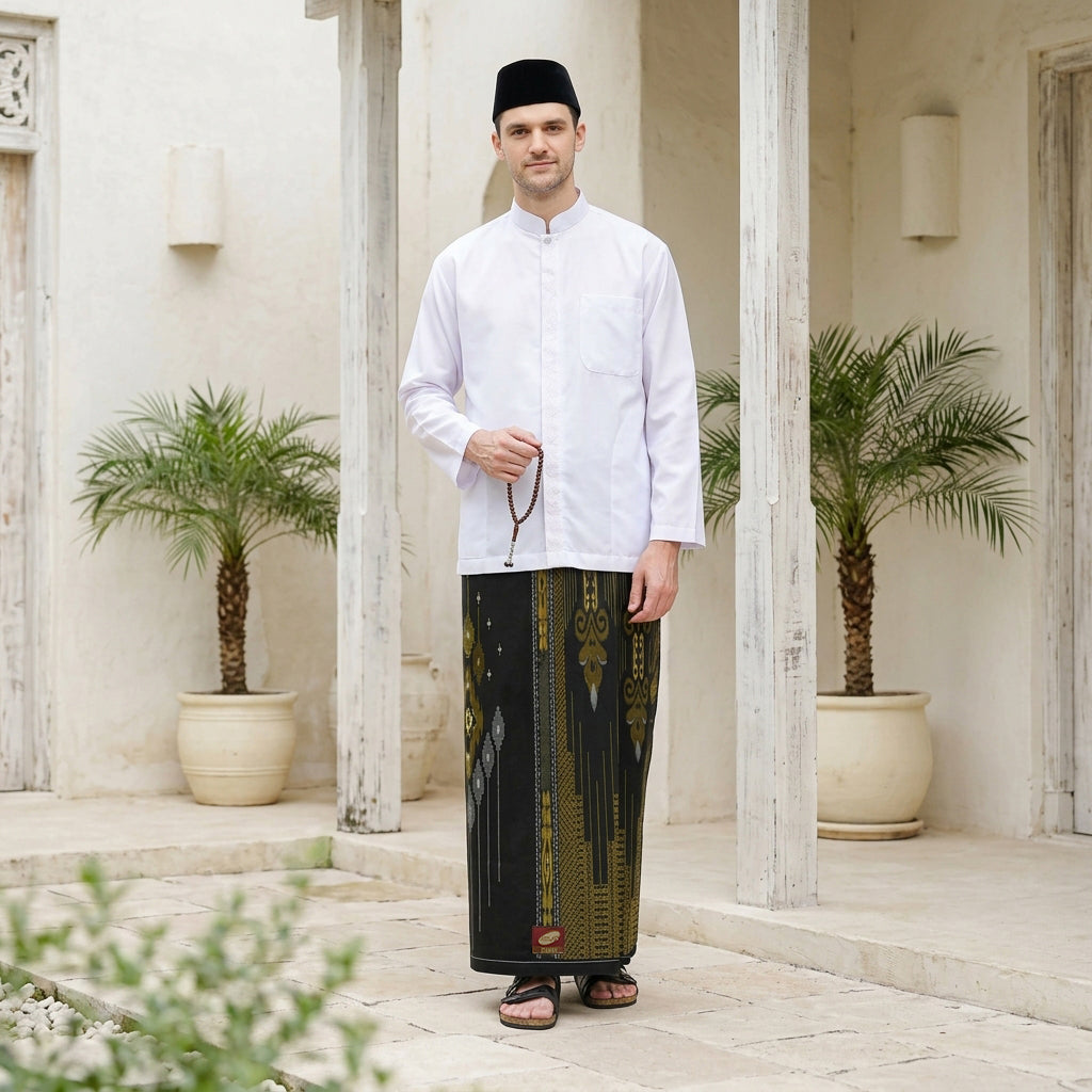 Sarung ATLAS Idaman 555 Kembang Motif BHS A5 GSH Hitam Gold