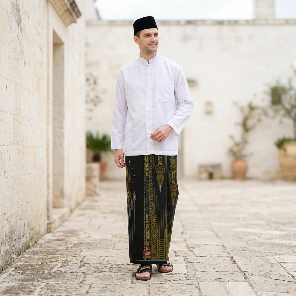 Sarung ATLAS Idaman 555 Kembang Motif BHS A5 GSH Hitam Gold