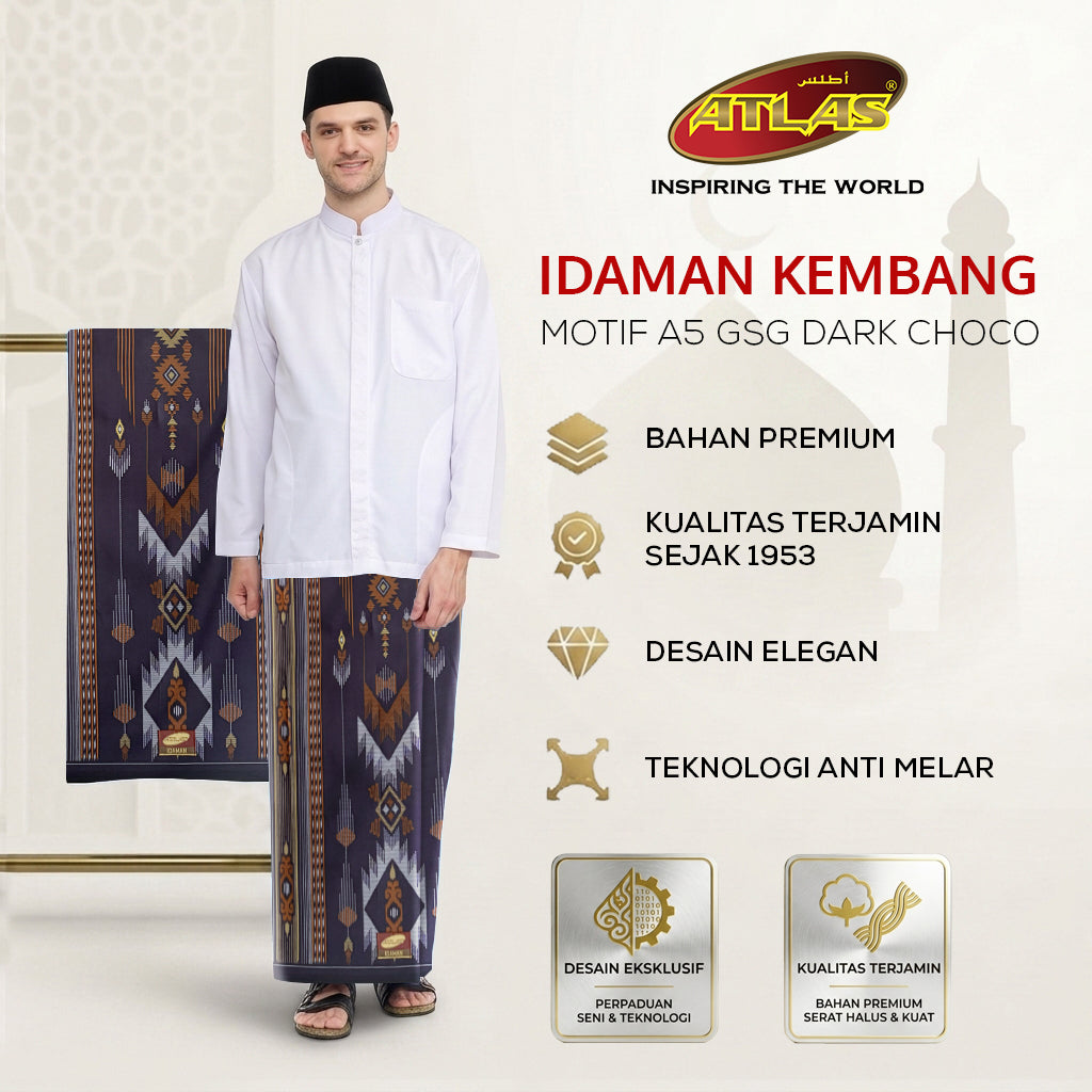 Sarung ATLAS Idaman 555 Kembang Motif BHS A5 GSG Dark Choco