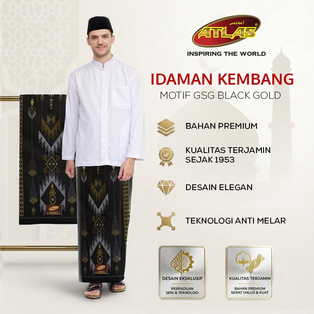 Sarung ATLAS Idaman 555 Kembang Motif BHS A5 GSG Black Gold