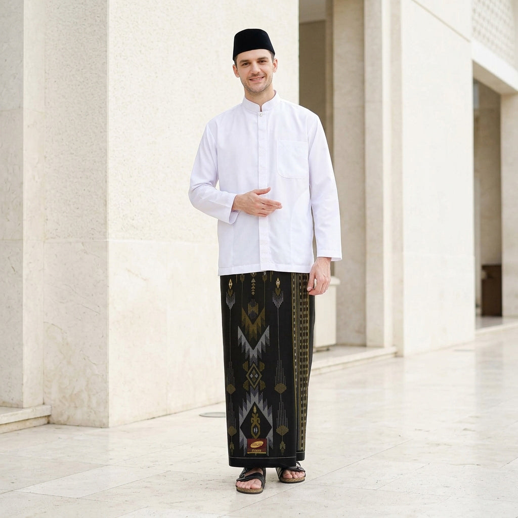 Sarung ATLAS Idaman 555 Kembang Motif BHS A5 GSG Black Gold