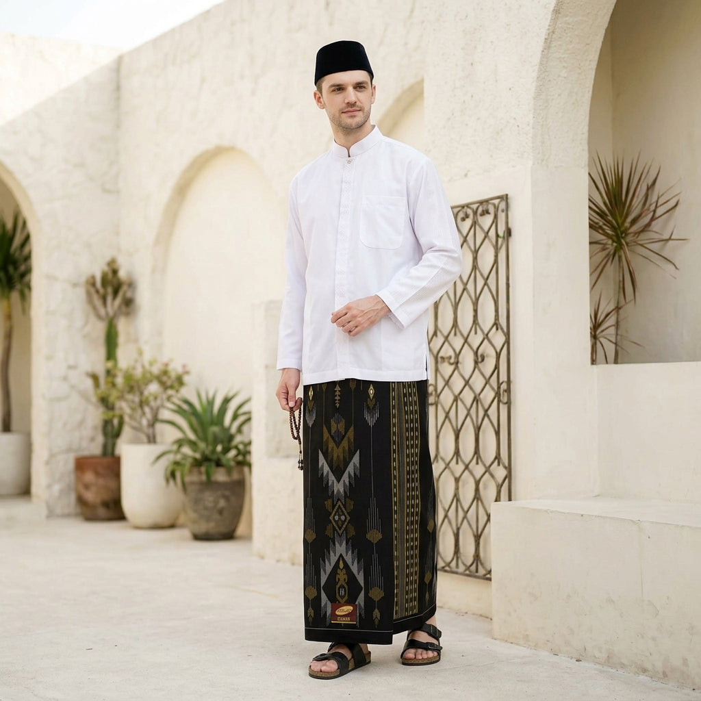 Sarung ATLAS Idaman 555 Kembang Motif BHS A5 GSG Black Gold