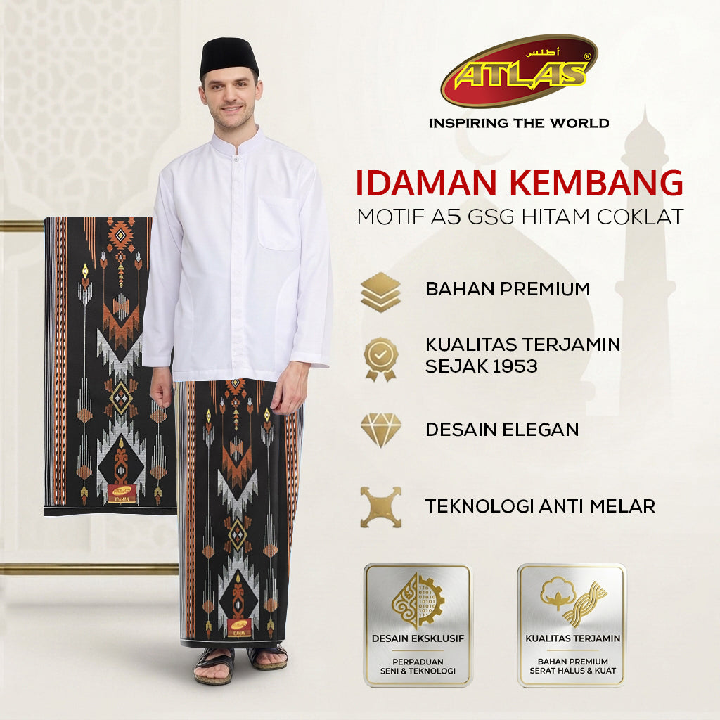 Sarung ATLAS Idaman 555 Kembang Motif BHS A5 GSG Hitam Coklat