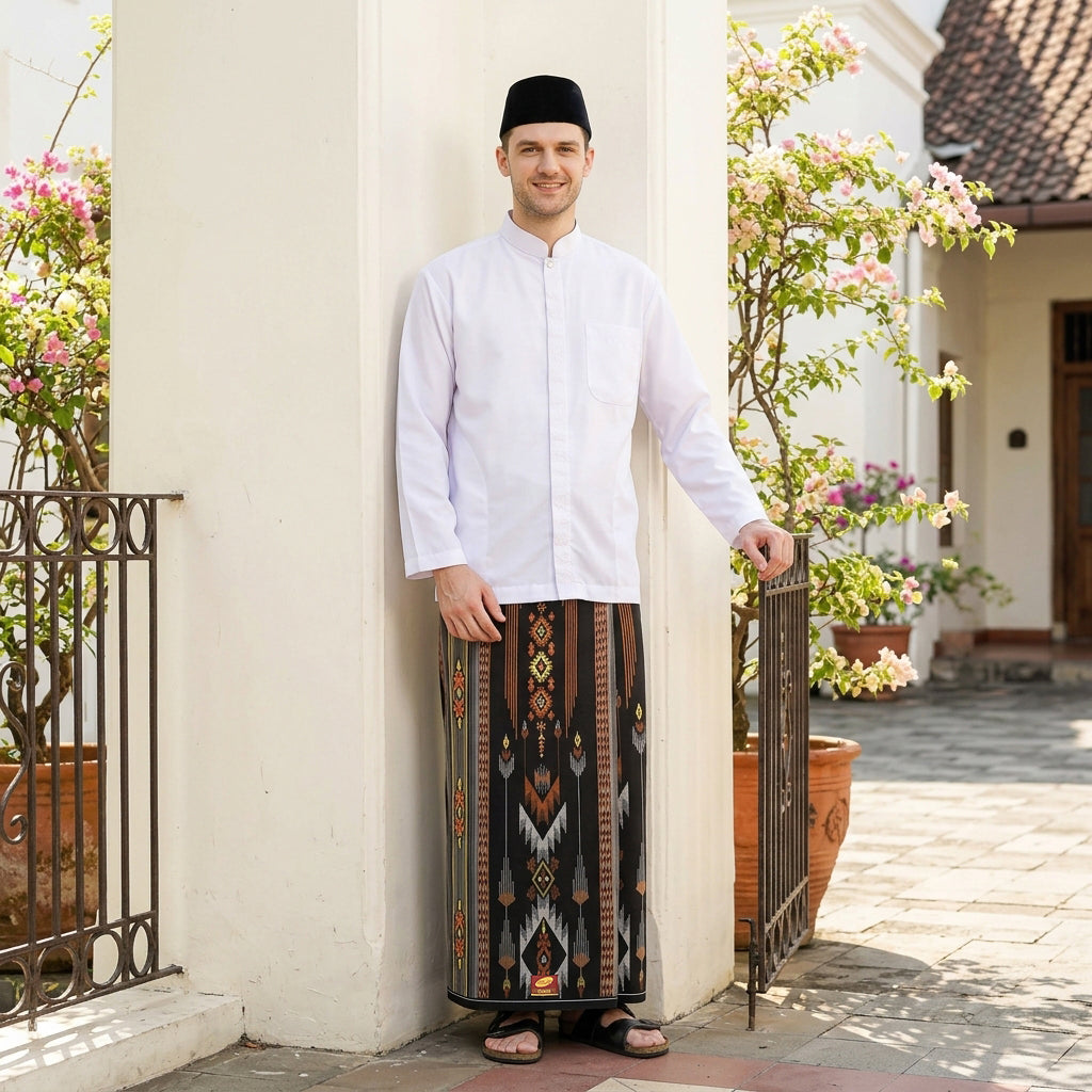 Sarung ATLAS Idaman 555 Kembang Motif BHS A5 GSG Hitam Coklat