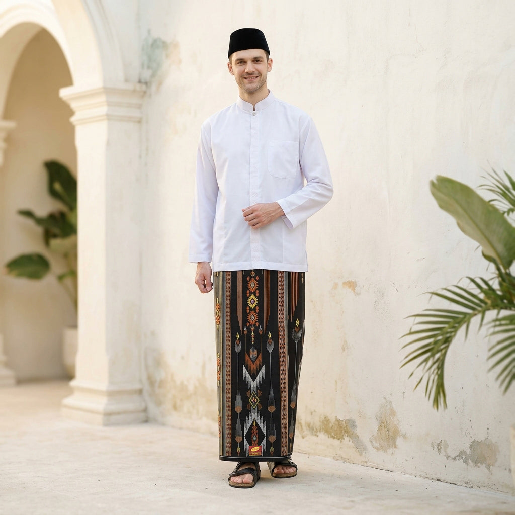 Sarung ATLAS Idaman 555 Kembang Motif BHS A5 GSG Hitam Coklat