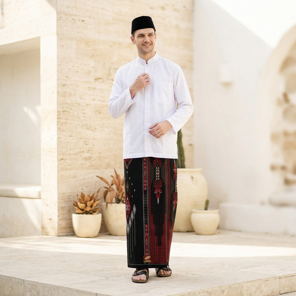 Sarung ATLAS Idaman 555 Kembang Motif BHS A5 GSG Hitam Merah 05