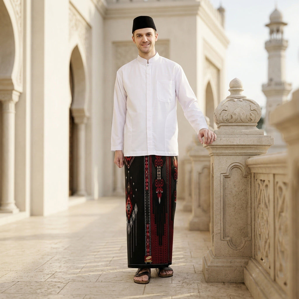 Sarung ATLAS Idaman 555 Kembang Motif BHS A5 GSG Hitam Merah 05