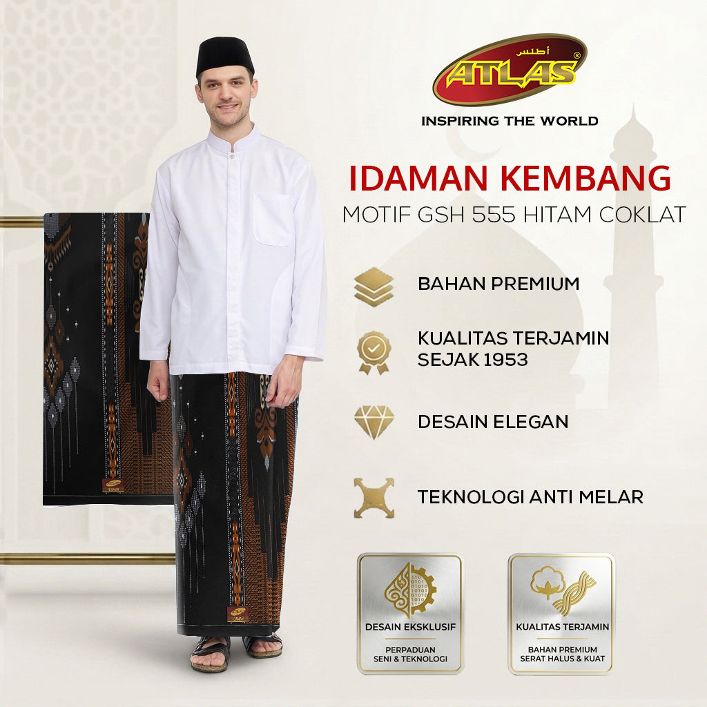 Sarung ATLAS Idaman 555 Kembang Motif BHS A5 GSH Hitam Coklat