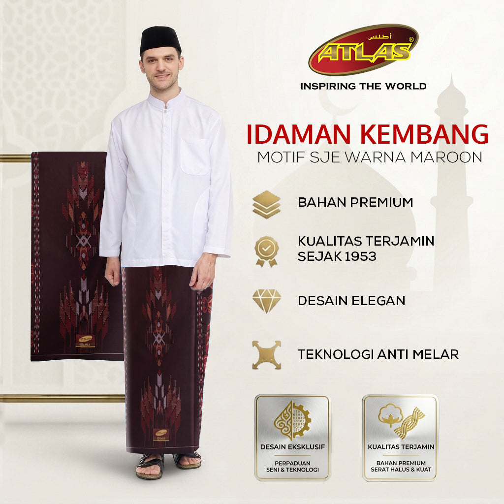 Sarung ATLAS Idaman 555 Kembang Motif BHS SJE Maroon