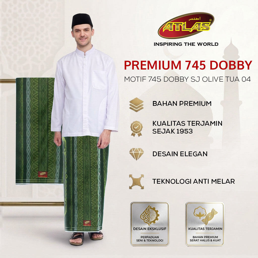 Sarung ATLAS Premium 745 Dobby Kembang SJ Olive Tua 04