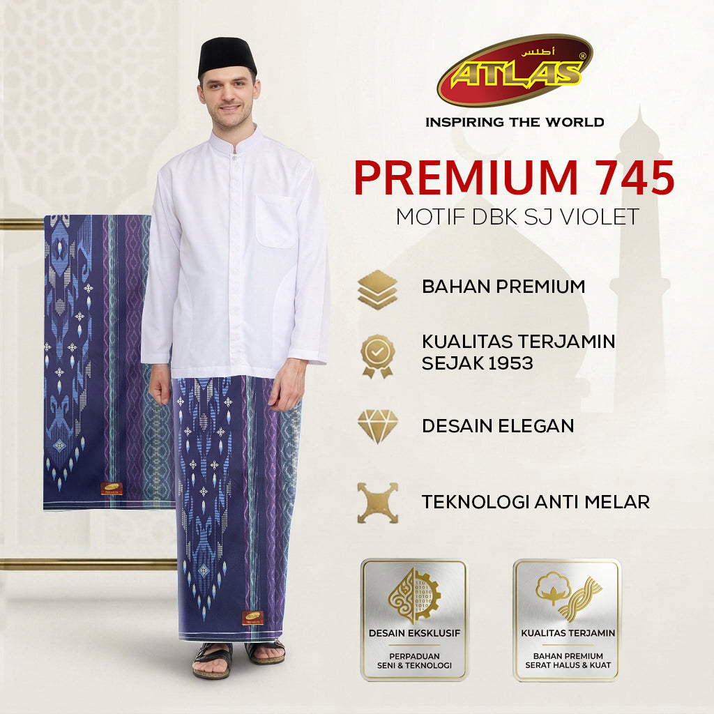Sarung ATLAS Premium 745 Dobby Kembang SJ Violet