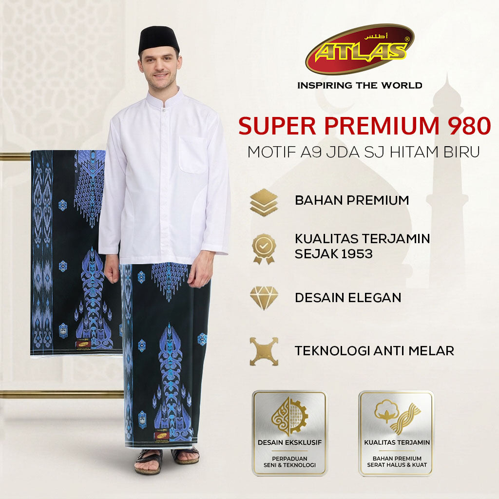 Sarung ATLAS Super Premium 980 Motif A9 JDA SJ Hitam Biru