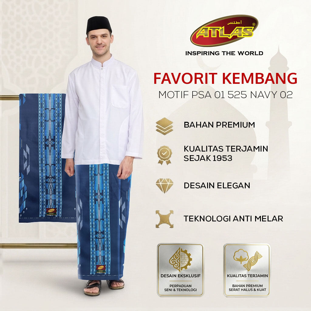 Sarung ATLAS Favorit 525 Kembang Motif BHS A4 PSA 01 Navy 02