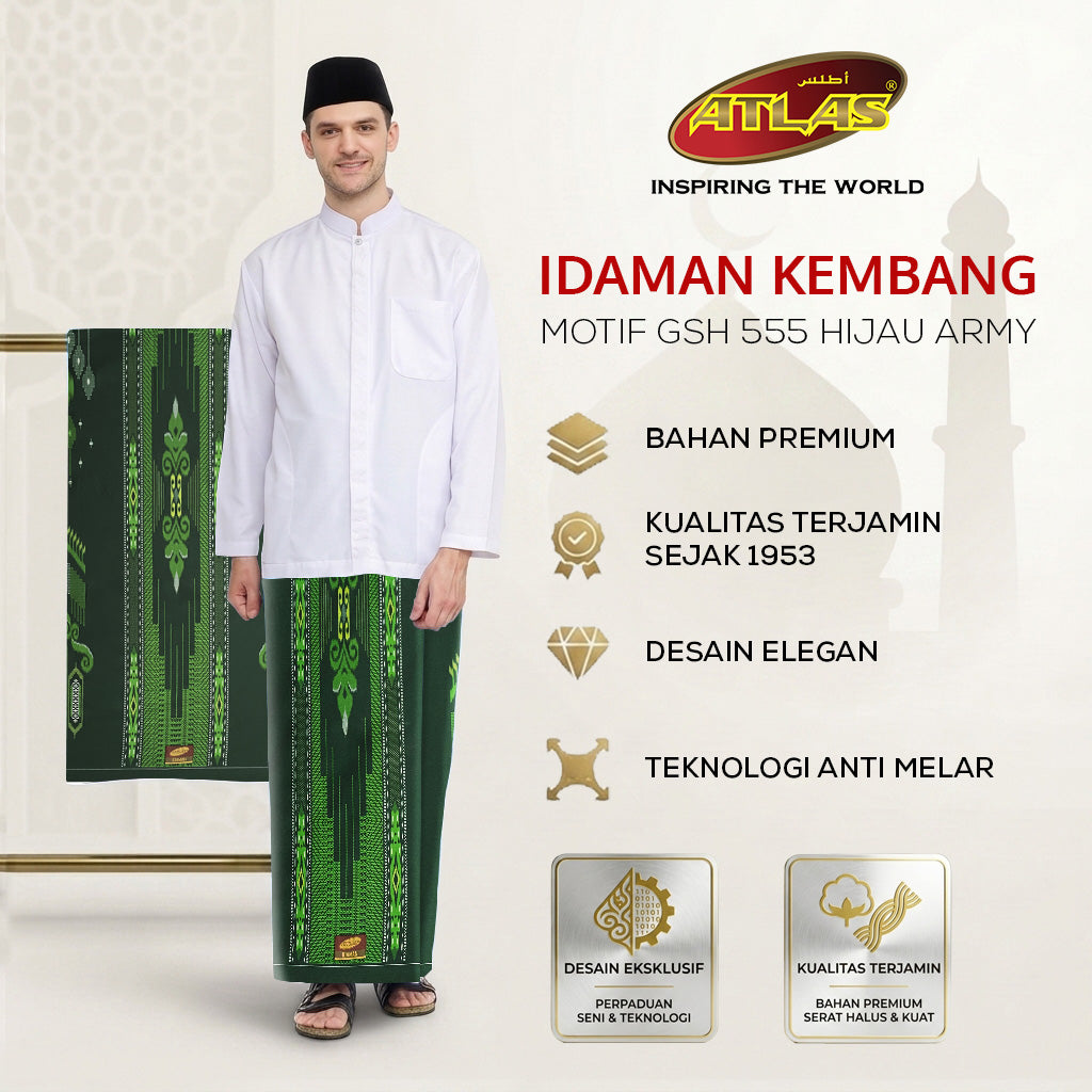 Sarung ATLAS Idaman 555 Kembang Motif BHS A5 GSH Hijau Army
