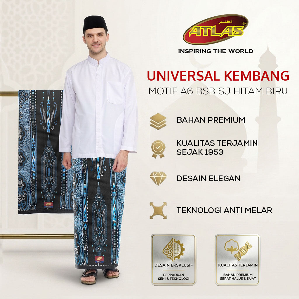 Sarung ATLAS Universal 635 Kembang A6-BSB SJ Hitam Biru
