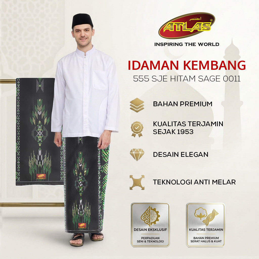 Sarung ATLAS Idaman 555 Kembang Motif BHS SJE Hitam Sage