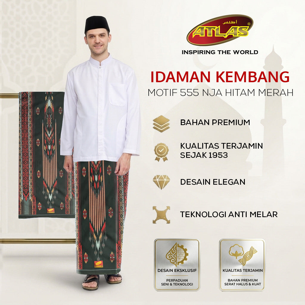 Sarung ATLAS Idaman 555 Kembang Motif BHS A5 NJA Hitam Merah