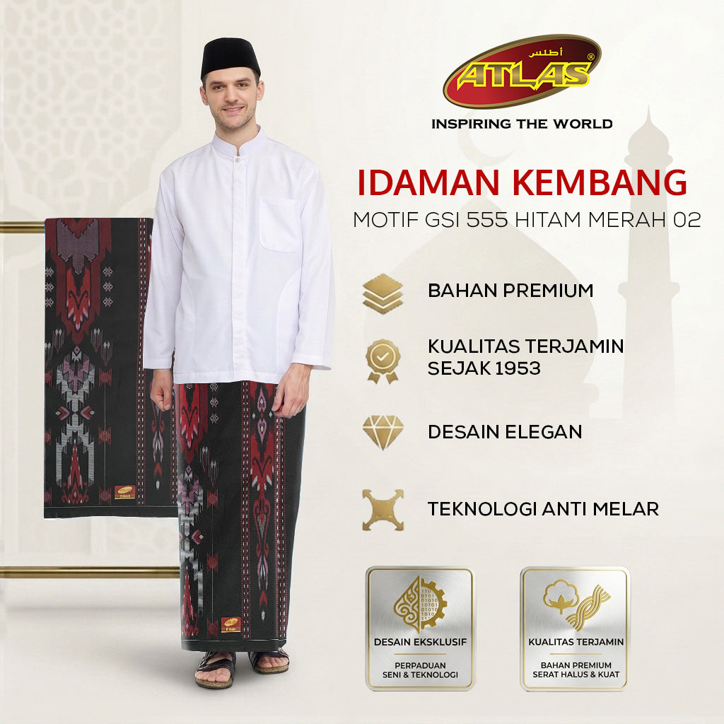 Sarung ATLAS Idaman 555 Kembang Motif BHS A5 GSI Hitam Merah 02