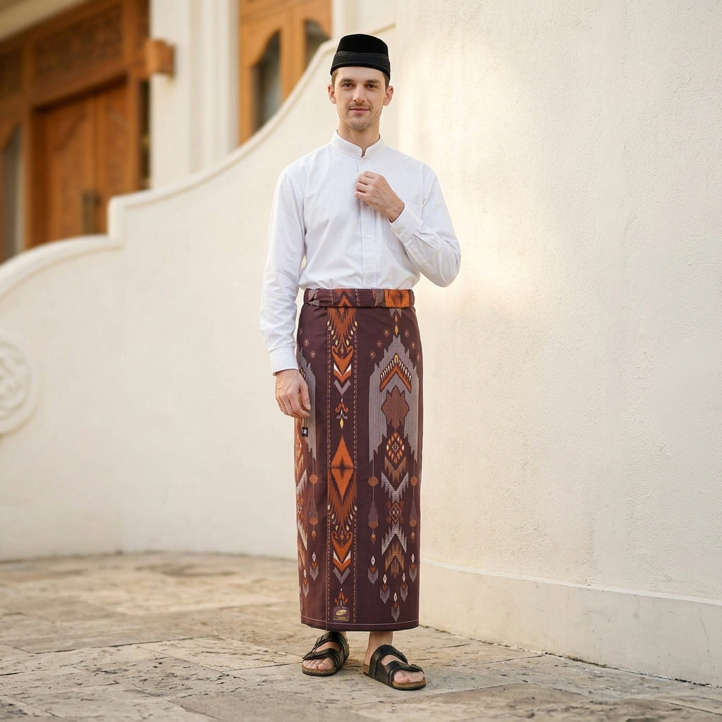 Sarung Saku ATLAS Idaman 555 Kembang Warna Coklat Tua 02
