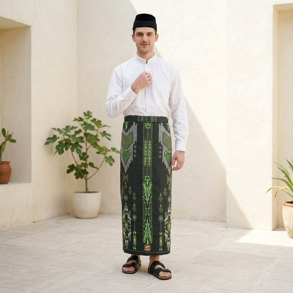 Sarung Saku ATLAS Idaman 555 Kembang Warna Olive Tua