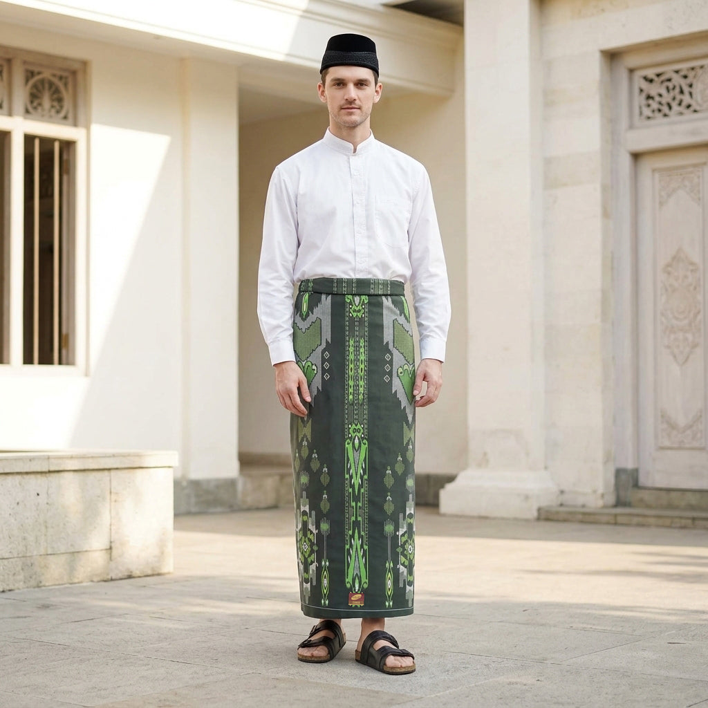 Sarung Saku ATLAS Idaman 555 Kembang Warna Olive Tua