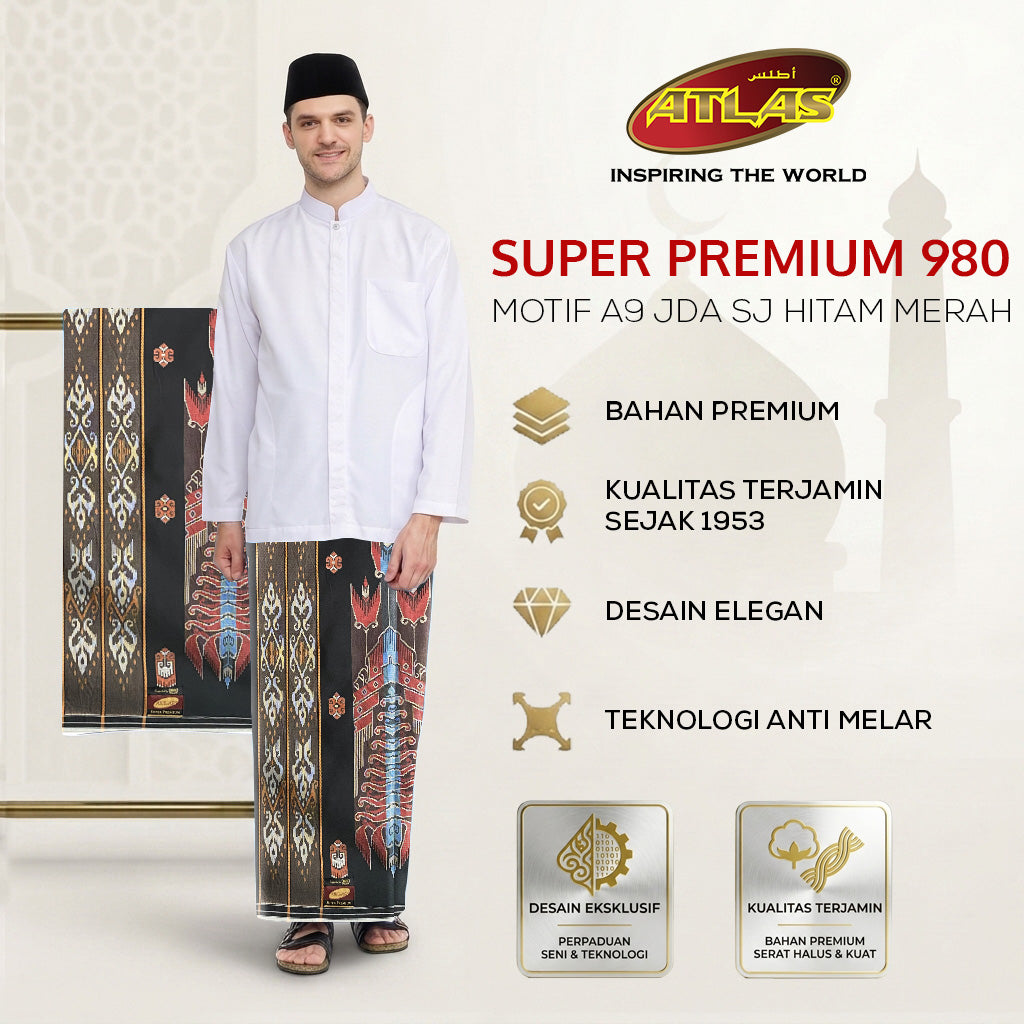 Sarung ATLAS Super Premium 980 Motif A9 JDA SJ Hitam Merah