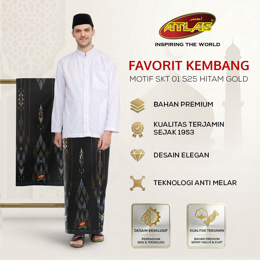 Sarung ATLAS Favorit 525 Kembang SKT 01 Hitam Gold