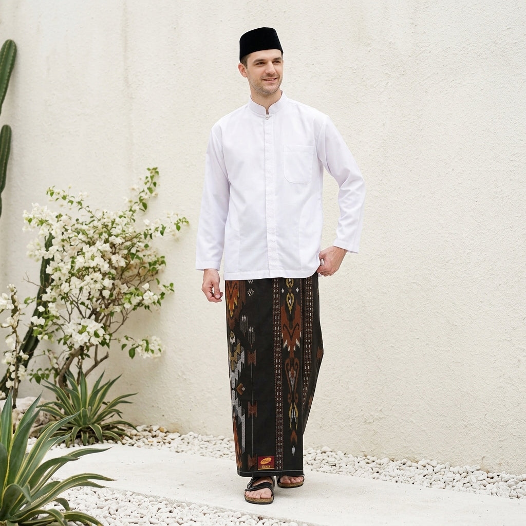 Sarung ATLAS Idaman 555 Kembang Motif BHS A5 GSI Hitam Coklat