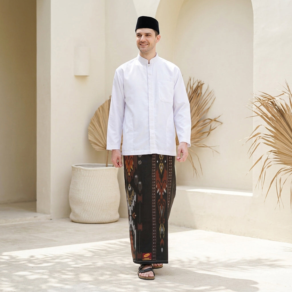 Sarung ATLAS Idaman 555 Kembang Motif BHS A5 GSI Hitam Coklat