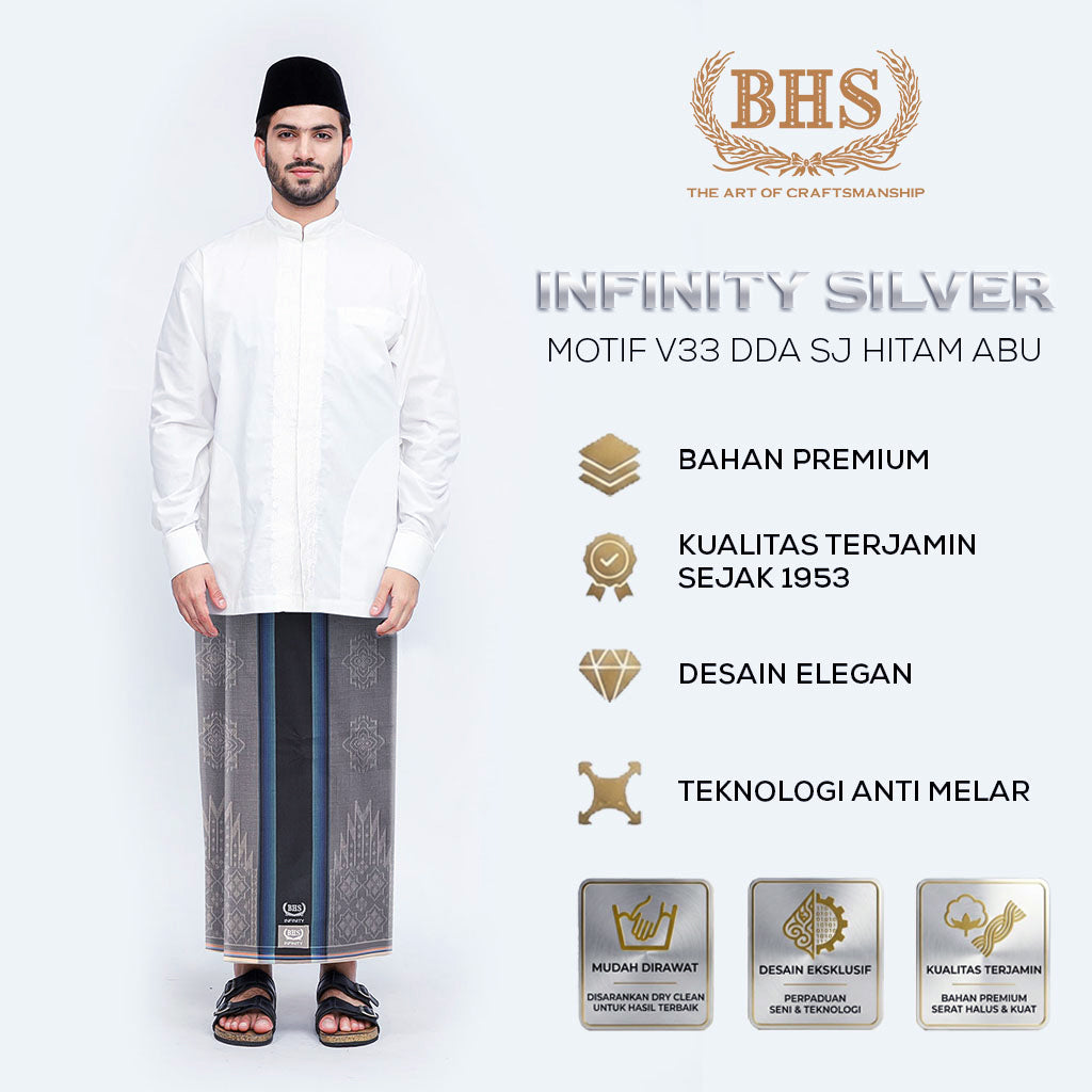 Sarung BHS Infinity Silver Motif V33 DDA SJ Hitam Abu