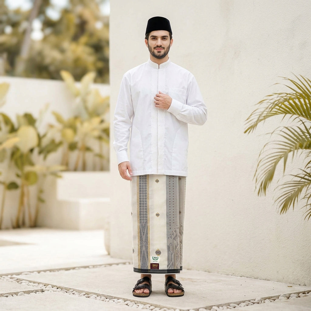 Sarung BHS Excellent Gold Motif E52 SMF Tumpal Jacquard SJ Putih Kuning