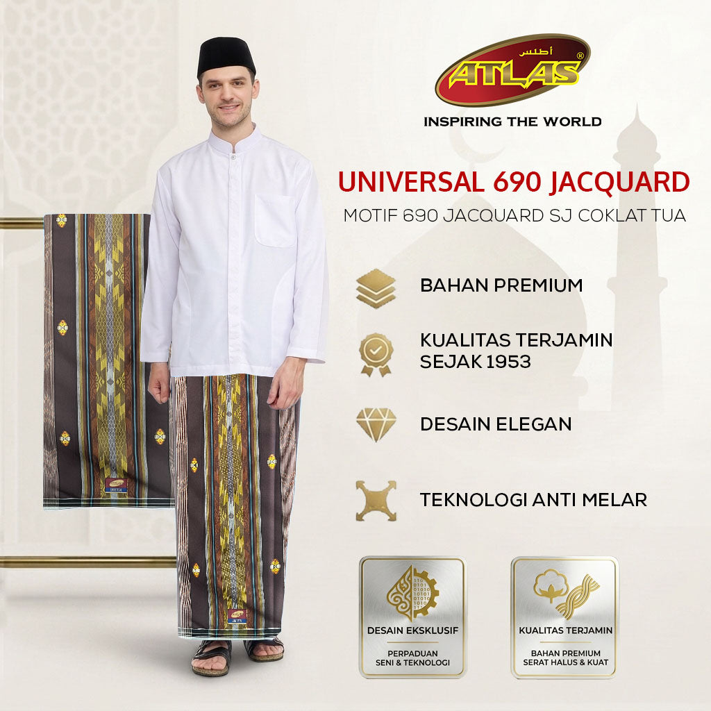 Sarung ATLAS Universal 690 Jacquard Songket SJ Coklat Tua