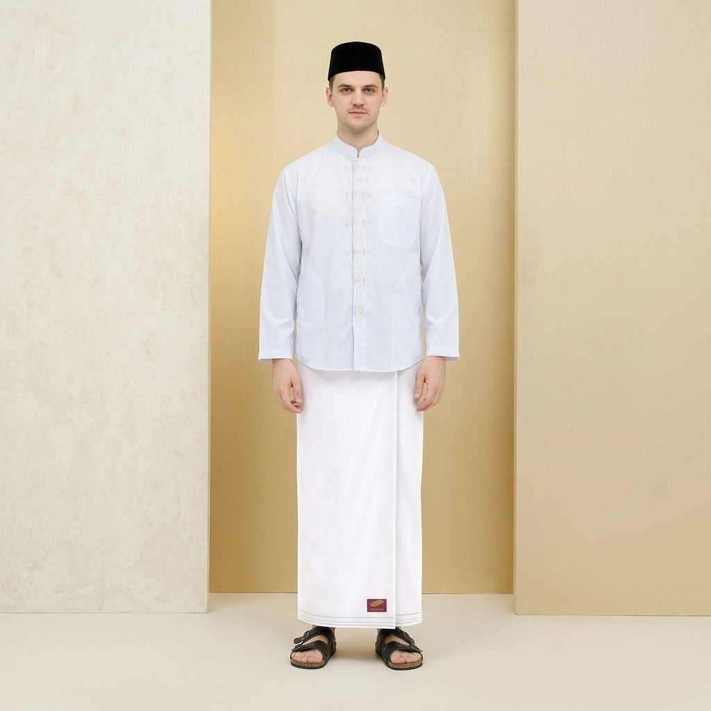 Sarung ATLAS Premium 725 Tumpal Kembang Polos Warna Putih