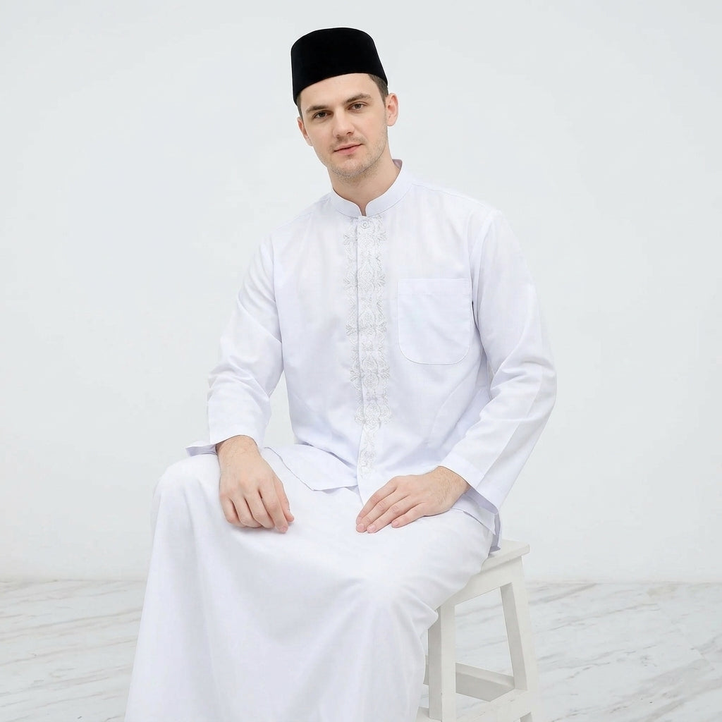 Sarung ATLAS Premium 725 Tumpal Kembang Polos Warna Putih