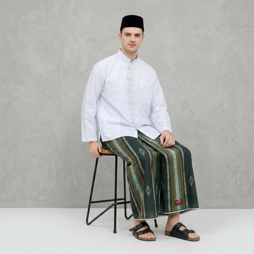 Sarung ATLAS Premium 760 Songket Olive Tua 01