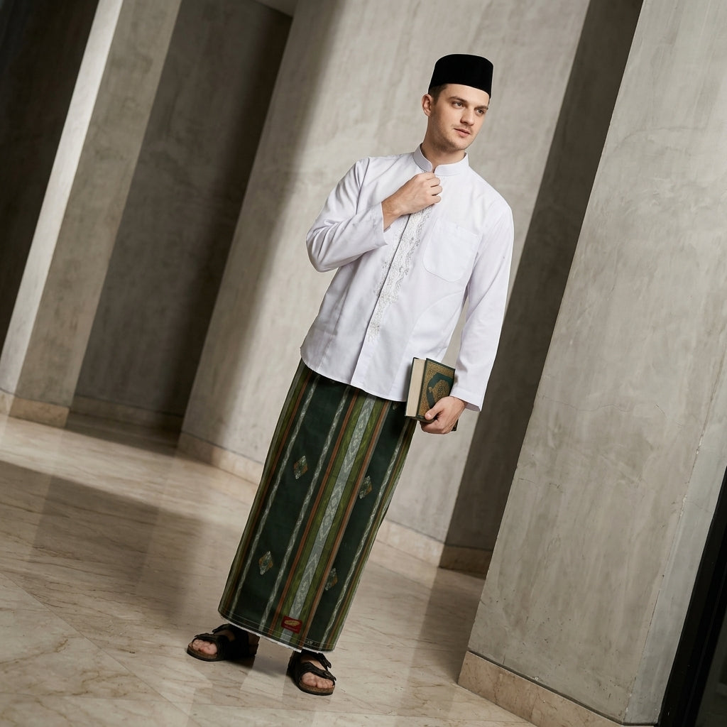 Sarung ATLAS Premium 760 Songket Olive Tua 01