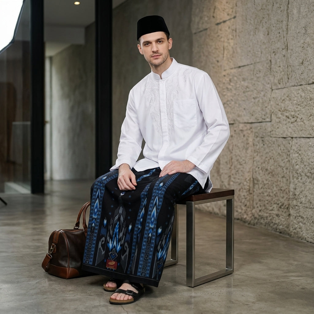 Sarung ATLAS Idaman 555 Kembang Motif BHS SGL 01 Hitam Biru 02